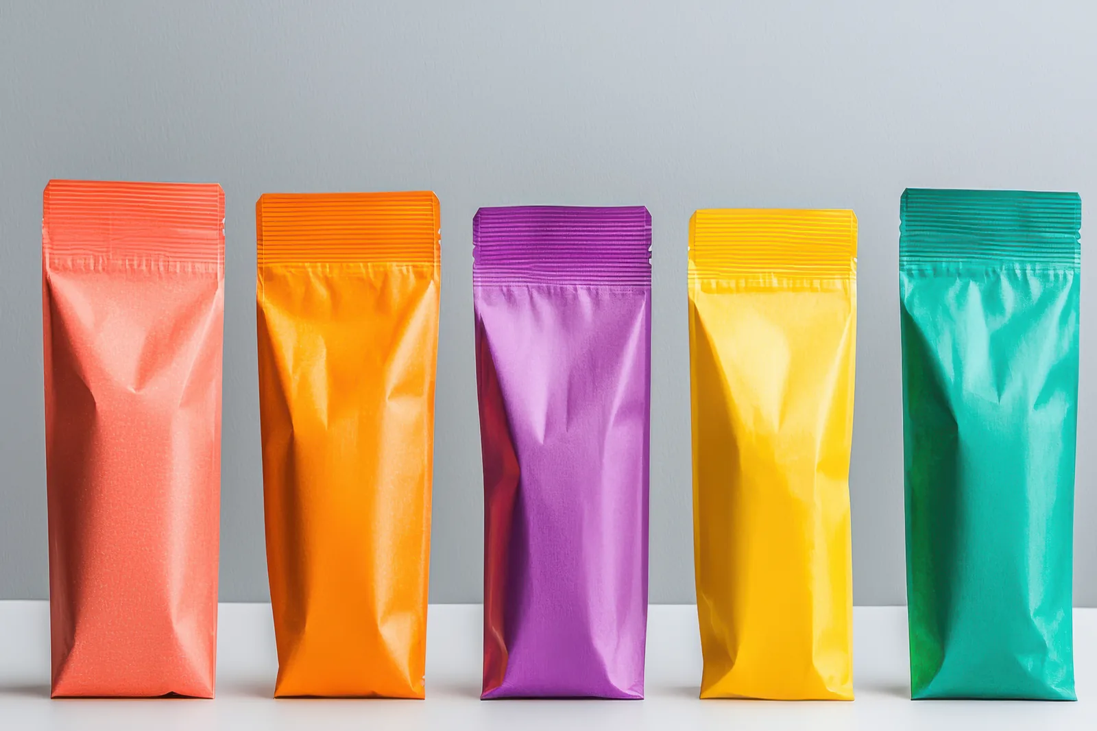 Kolorowe opakowania foliowe pokazujące możliwości nadruku na folii BHF